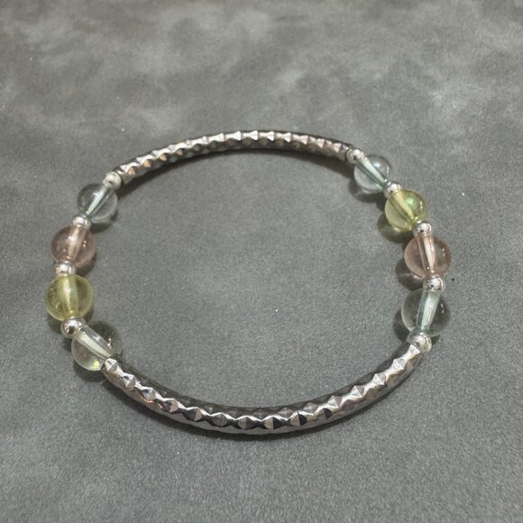 Multi Gemstone Silver Beaded Stretch Bracelet Round Beads Stylish Fashion Access - Picture 2 of 3